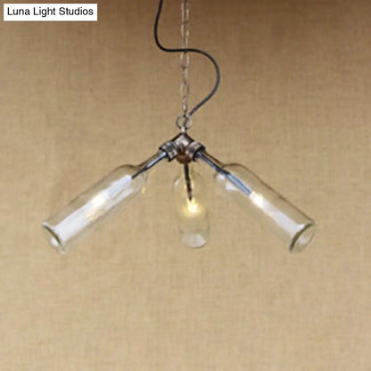 Industrial-Style Glass Pendant Lamp - 3 Bulb Hanging Lighting, Blue/Clear Wine Bottle Design for Restaurant Chandelier