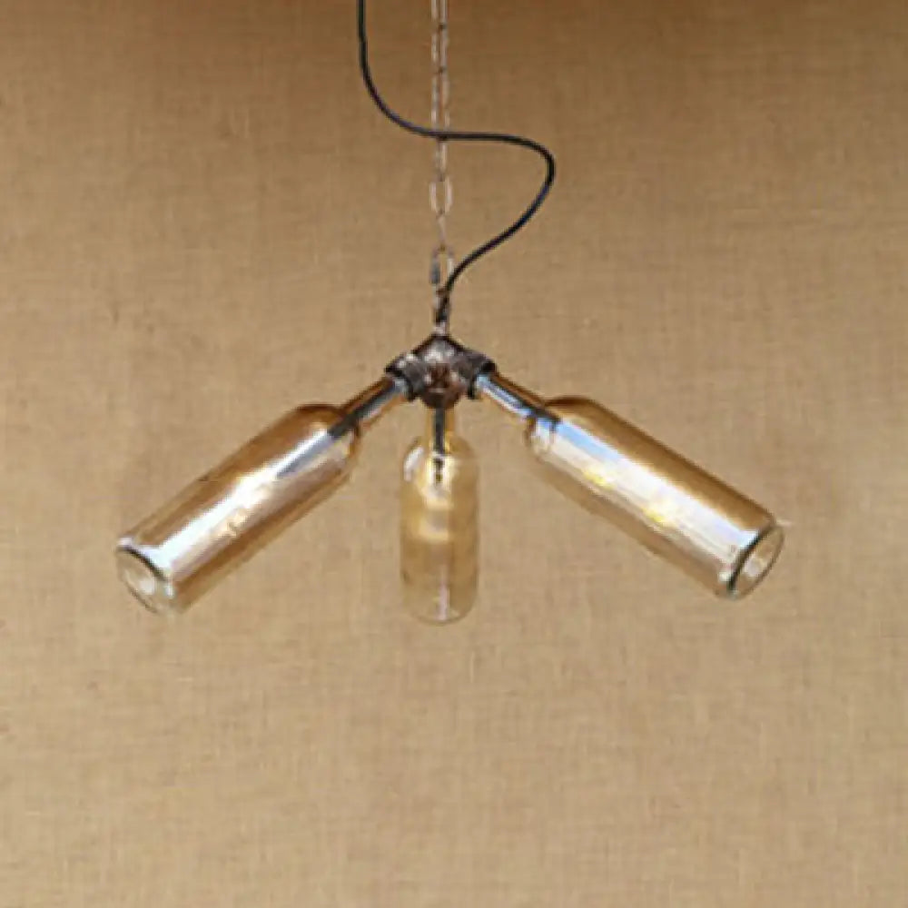 Industrial-Style Glass Pendant Lamp - 3 Bulb Hanging Lighting, Blue/Clear Wine Bottle Design for Restaurant Chandelier