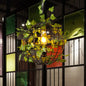 Industrial Style Globe Cage Ceiling Pendant Light with Artificial Plant Deco (1-Head, Black)