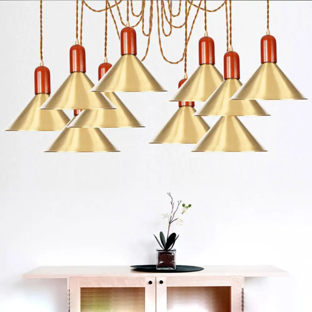 Industrial-Style Gold Finish Cone Pendant Chandelier with Multi-Head Design - Swag Hanging Light Kit (2/4/3 Heads)