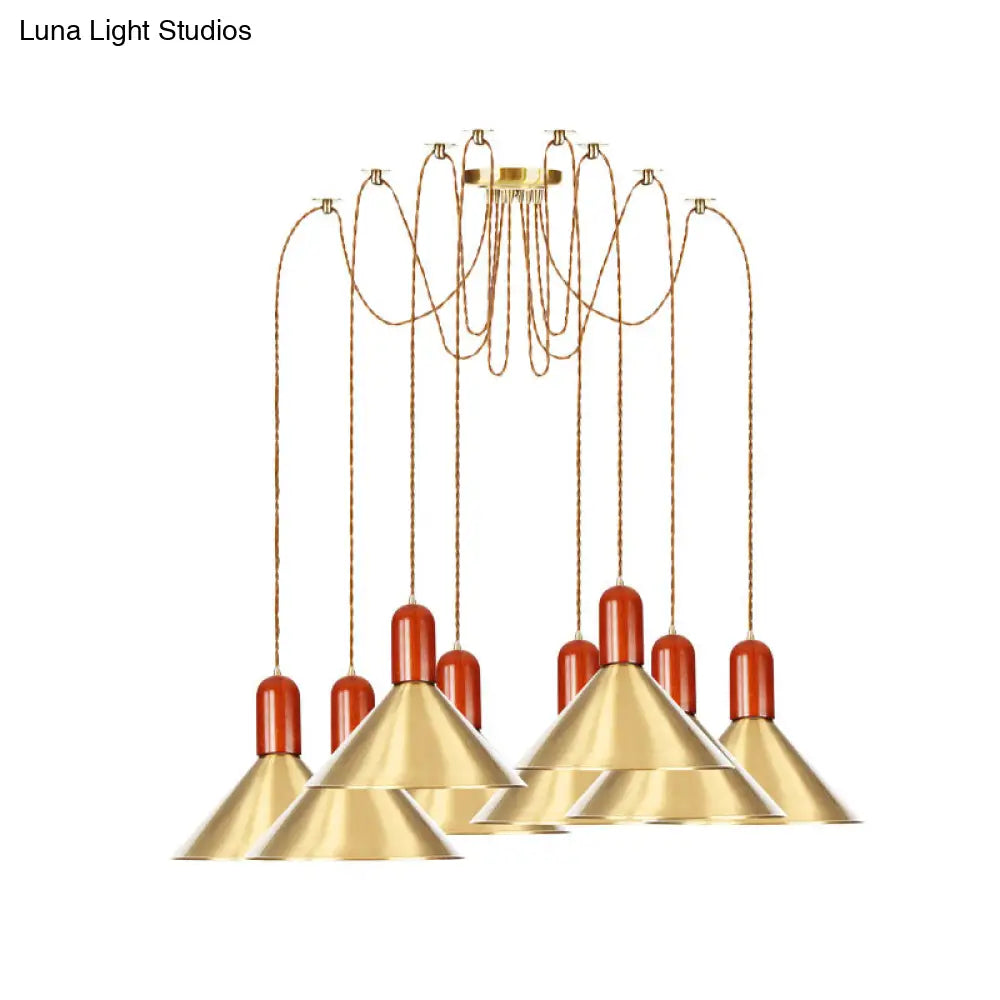 Industrial-Style Gold Finish Cone Pendant Chandelier with Multi-Head Design - Swag Hanging Light Kit (2/4/3 Heads)