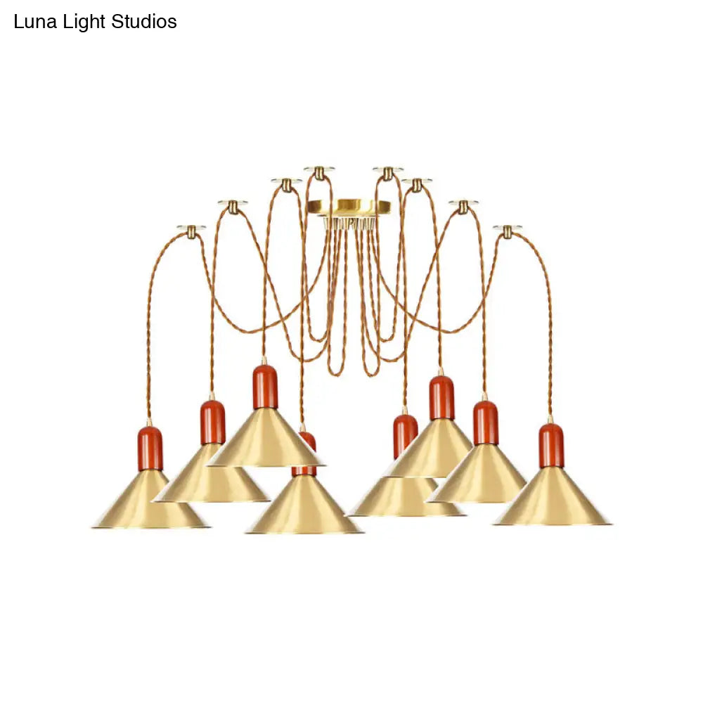 Industrial-Style Gold Finish Cone Pendant Chandelier with Multi-Head Design - Swag Hanging Light Kit (2/4/3 Heads)