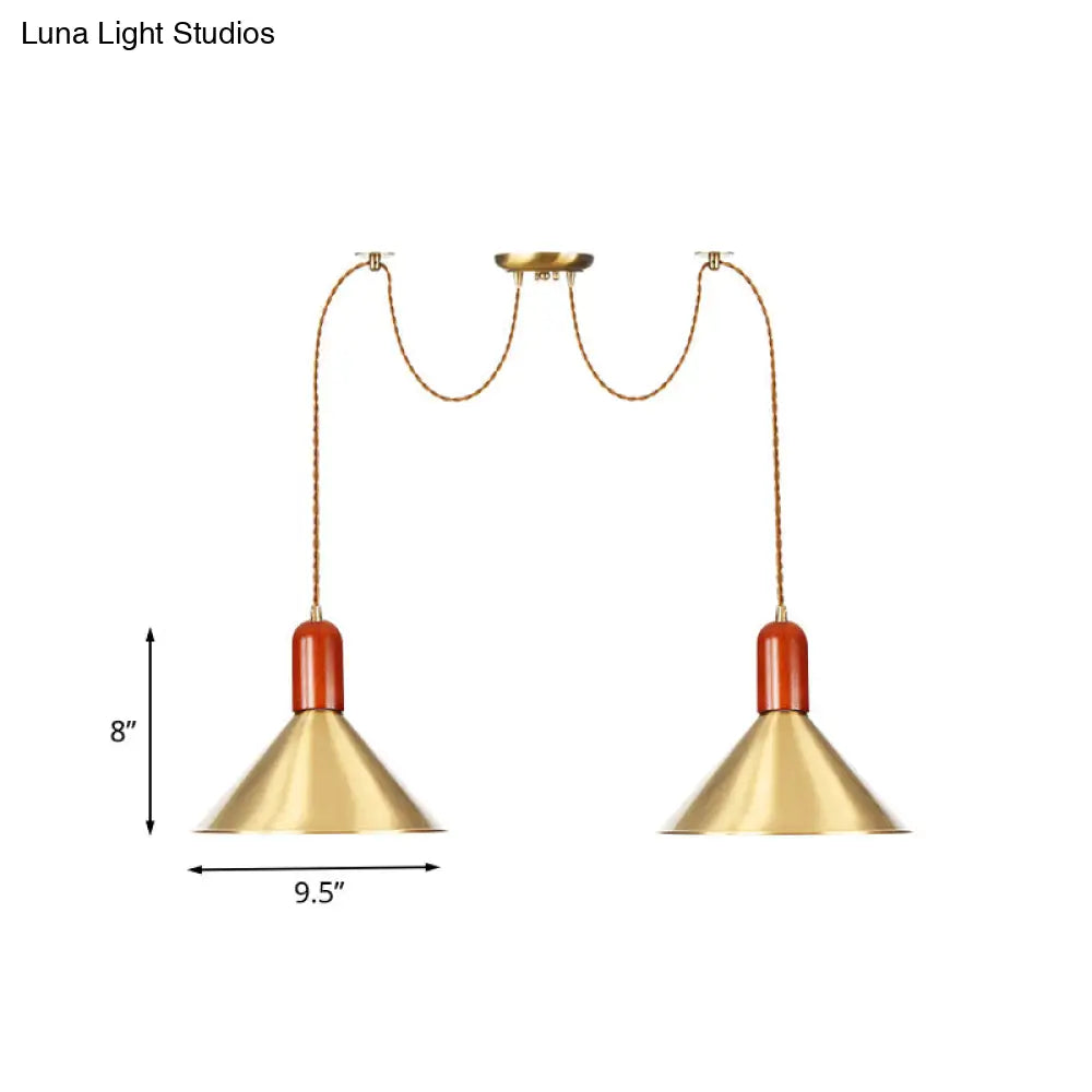 Industrial-Style Gold Finish Cone Pendant Chandelier with Multi-Head Design - Swag Hanging Light Kit (2/4/3 Heads)