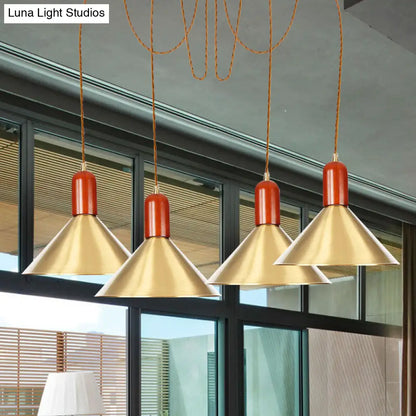 Industrial-Style Gold Finish Cone Pendant Chandelier with Multi-Head Design - Swag Hanging Light Kit (2/4/3 Heads)