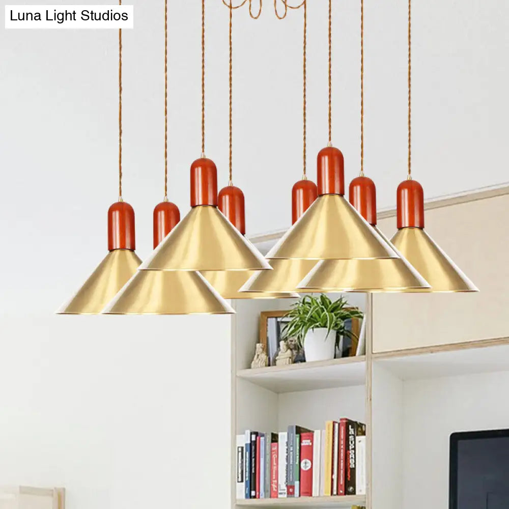 Industrial-Style Gold Finish Cone Pendant Chandelier with Multi-Head Design - Swag Hanging Light Kit (2/4/3 Heads)