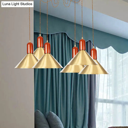 Industrial-Style Gold Finish Cone Pendant Chandelier with Multi-Head Design - Swag Hanging Light Kit (2/4/3 Heads)