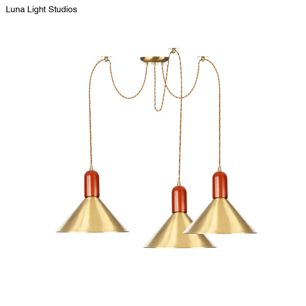 Industrial-Style Gold Finish Cone Pendant Chandelier with Multi-Head Design - Swag Hanging Light Kit (2/4/3 Heads)