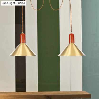 Industrial-Style Gold Finish Cone Pendant Chandelier with Multi-Head Design - Swag Hanging Light Kit (2/4/3 Heads)