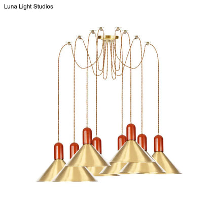 Industrial-Style Gold Finish Cone Pendant Chandelier with Multi-Head Design - Swag Hanging Light Kit (2/4/3 Heads)