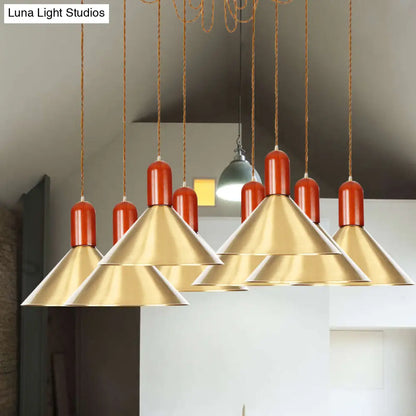 Industrial-Style Gold Finish Cone Pendant Chandelier with Multi-Head Design - Swag Hanging Light Kit (2/4/3 Heads)