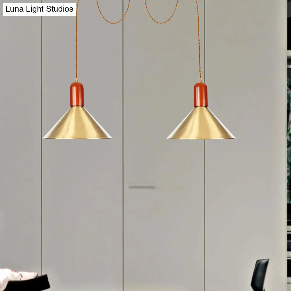 Industrial-Style Gold Finish Cone Pendant Chandelier with Multi-Head Design - Swag Hanging Light Kit (2/4/3 Heads)