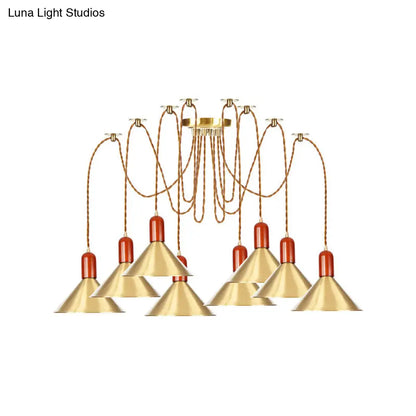 Industrial-Style Gold Finish Cone Pendant Chandelier with Multi-Head Design - Swag Hanging Light Kit (2/4/3 Heads)