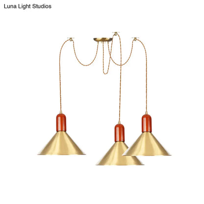 Industrial-Style Gold Finish Cone Pendant Chandelier with Multi-Head Design - Swag Hanging Light Kit (2/4/3 Heads)