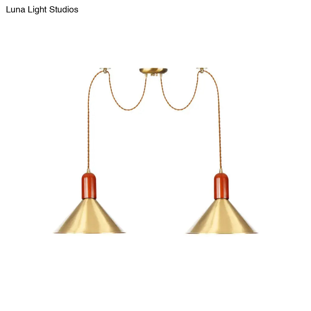 Industrial-Style Gold Finish Cone Pendant Chandelier with Multi-Head Design - Swag Hanging Light Kit (2/4/3 Heads)