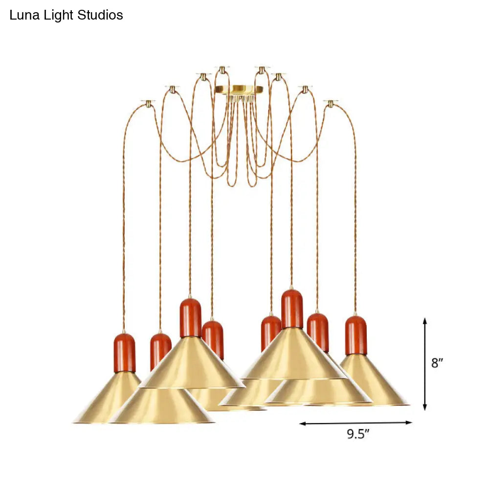 Industrial-Style Gold Finish Cone Pendant Chandelier with Multi-Head Design - Swag Hanging Light Kit (2/4/3 Heads)