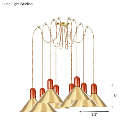 Industrial-Style Gold Finish Cone Pendant Chandelier with Multi-Head Design - Swag Hanging Light Kit (2/4/3 Heads)