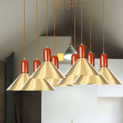 Industrial-Style Gold Finish Cone Pendant Chandelier with Multi-Head Design - Swag Hanging Light Kit (2/4/3 Heads)