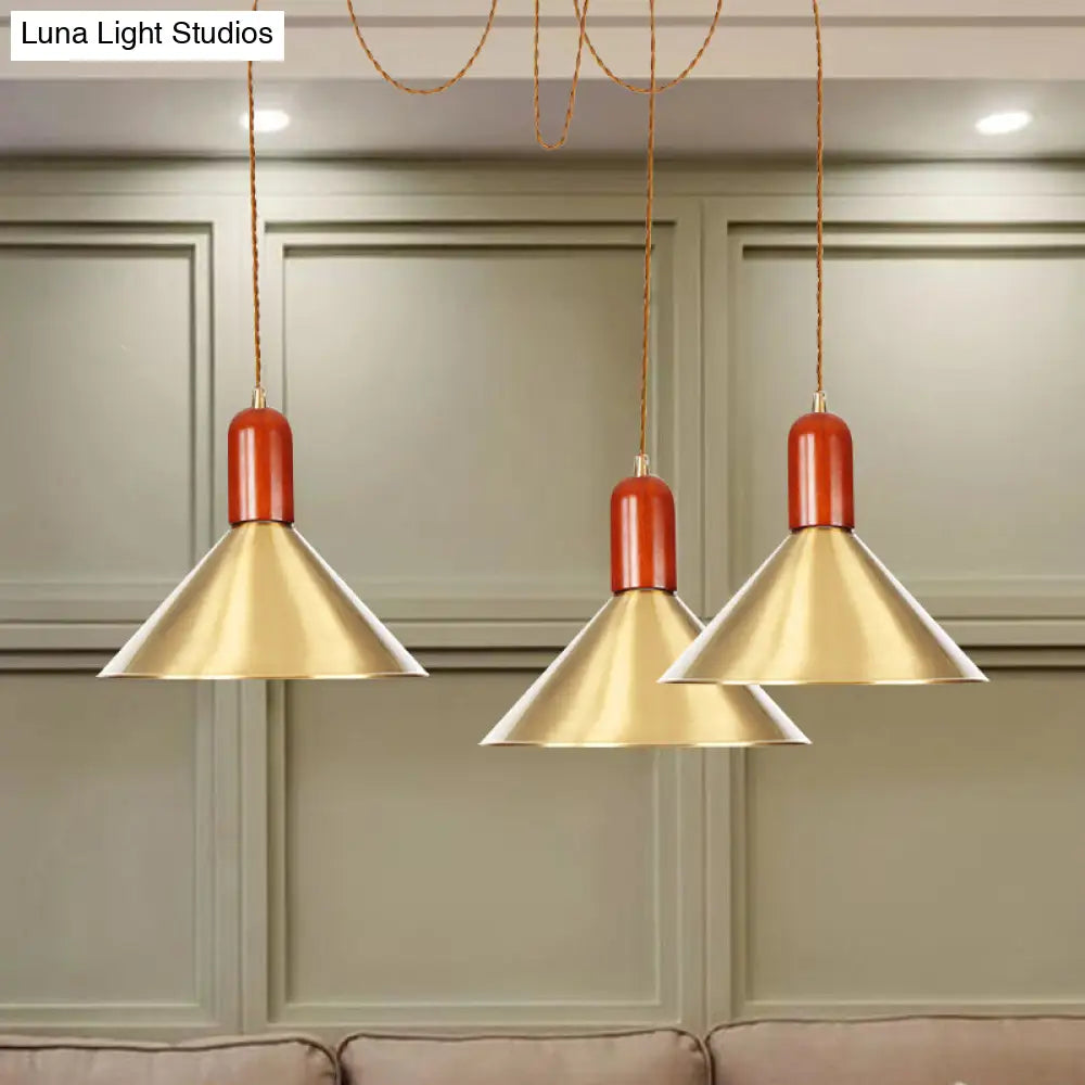 Industrial-Style Gold Finish Cone Pendant Chandelier with Multi-Head Design - Swag Hanging Light Kit (2/4/3 Heads)