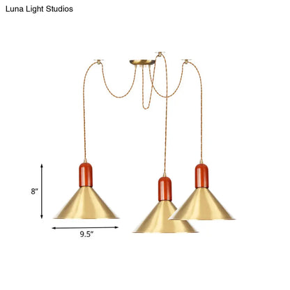 Industrial-Style Gold Finish Cone Pendant Chandelier with Multi-Head Design - Swag Hanging Light Kit (2/4/3 Heads)