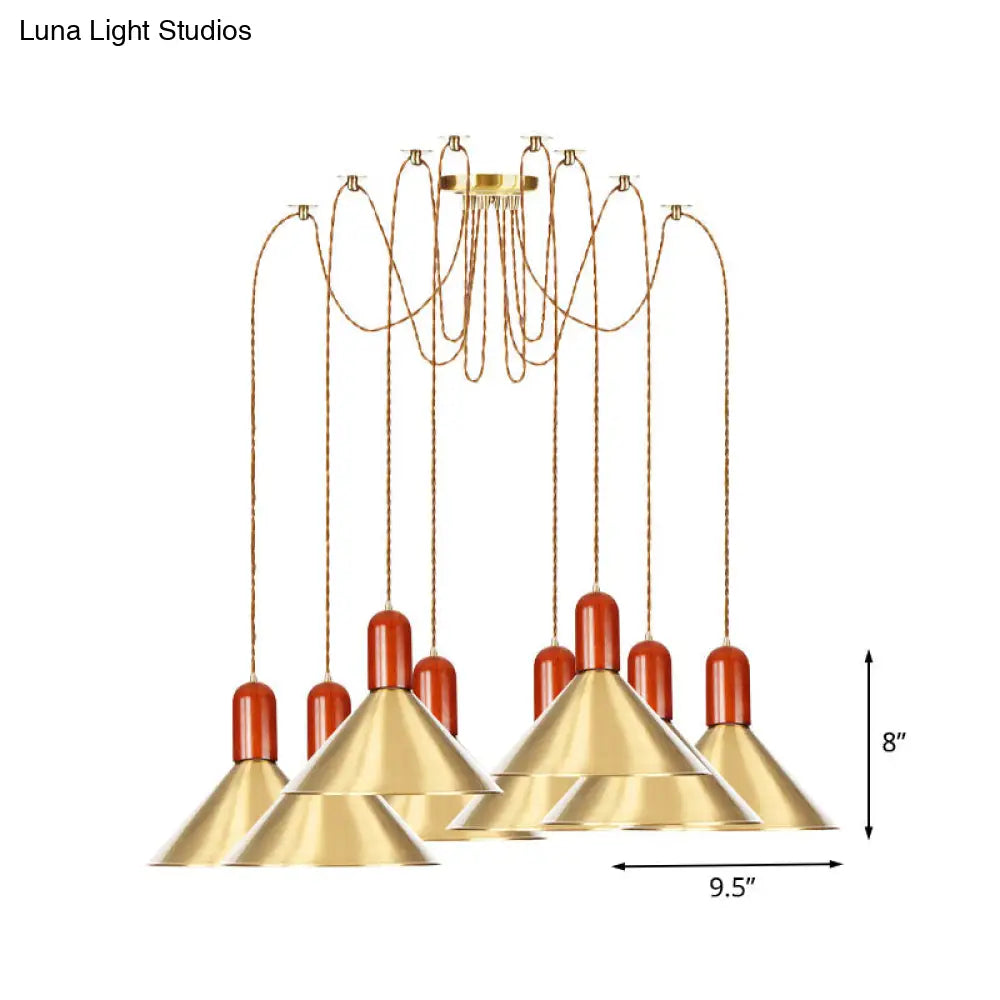 Industrial-Style Gold Finish Cone Pendant Chandelier with Multi-Head Design - Swag Hanging Light Kit (2/4/3 Heads)