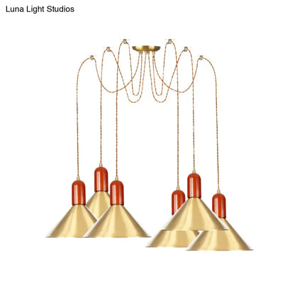 Industrial-Style Gold Finish Cone Pendant Chandelier with Multi-Head Design - Swag Hanging Light Kit (2/4/3 Heads)