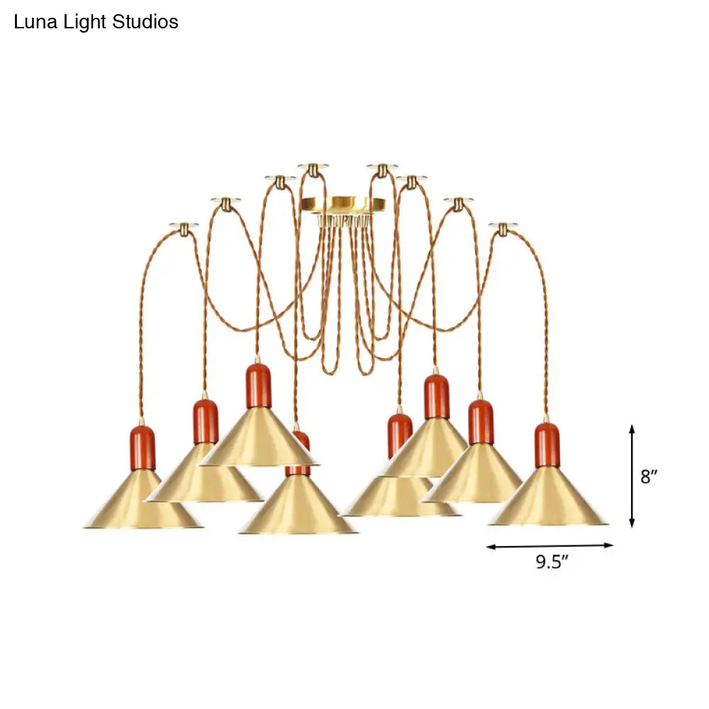 Industrial-Style Gold Finish Cone Pendant Chandelier with Multi-Head Design - Swag Hanging Light Kit (2/4/3 Heads)