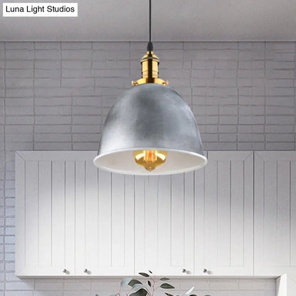 Industrial Style Gray Hanging Lamp with Metallic Dome Shade for Living Room