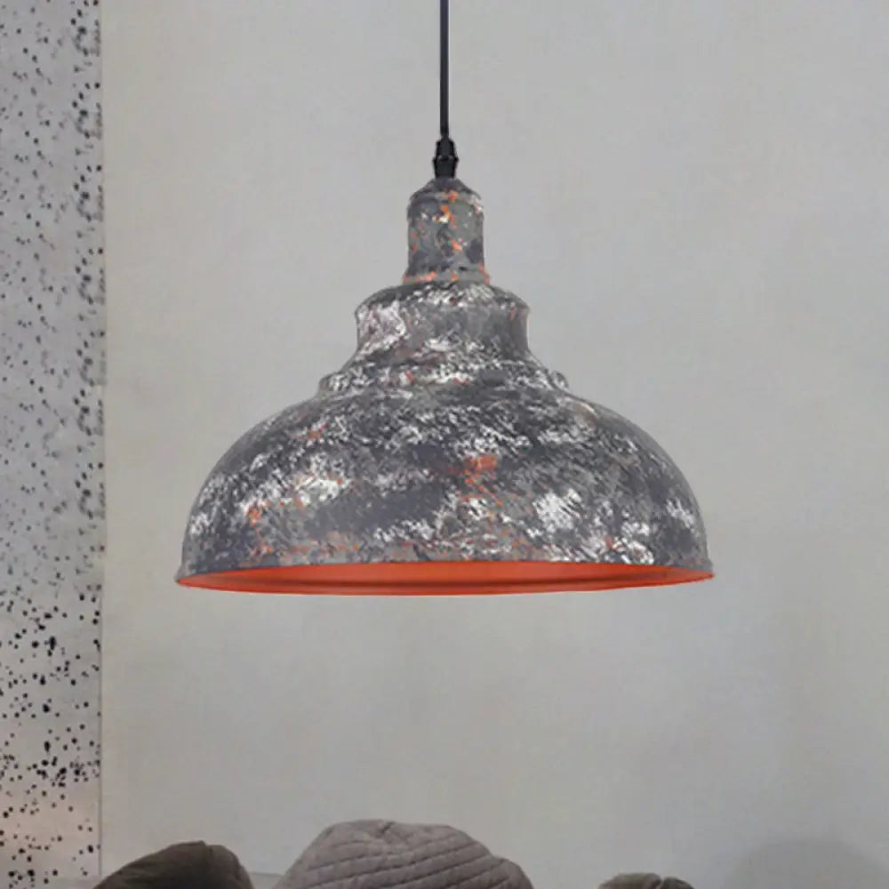 Industrial Style Gray/White Wrought Iron Dome Pendant Ceiling Light for Restaurants