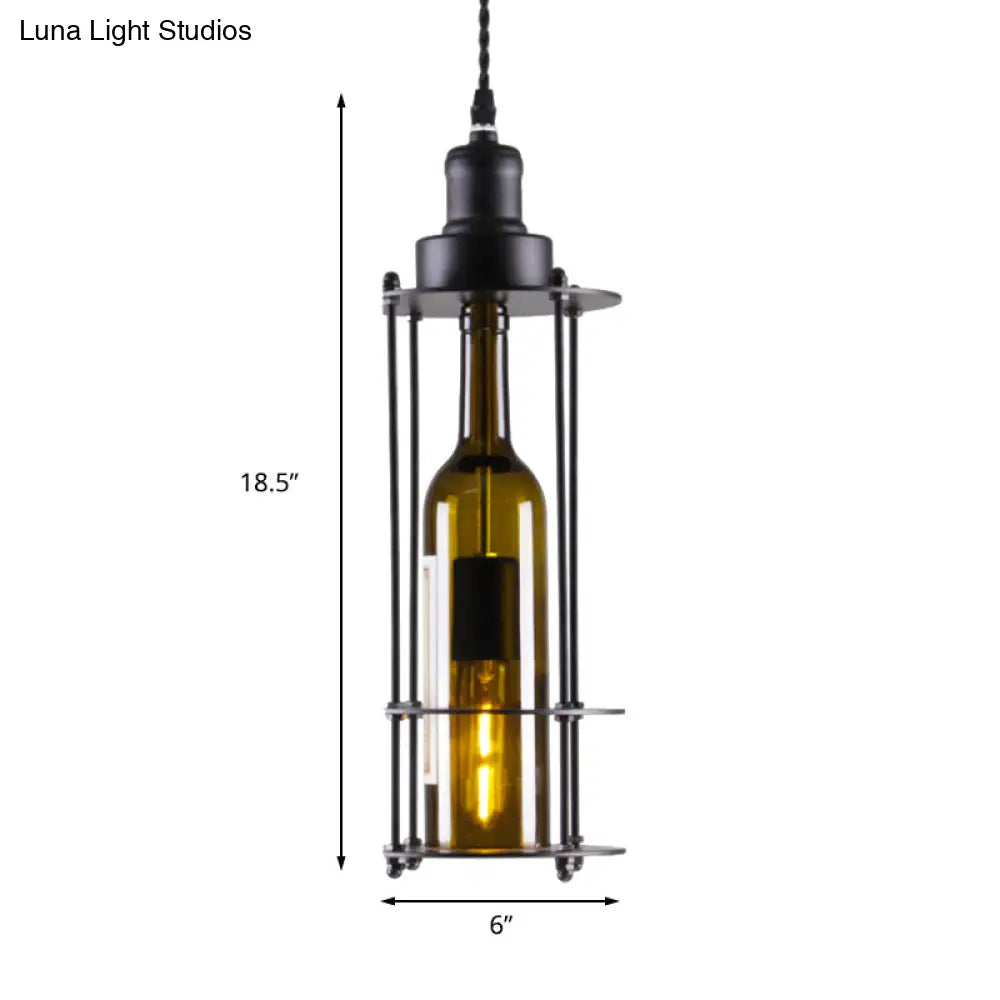 Industrial Style Green Pendant Lamp with Wine Bottle Glass Shade