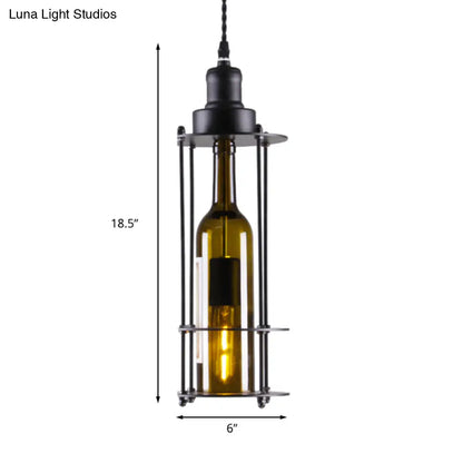 Industrial Style Green Pendant Lamp with Wine Bottle Glass Shade