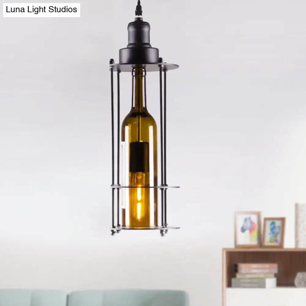 Industrial Style Green Pendant Lamp with Wine Bottle Glass Shade