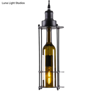 Industrial Style Green Pendant Lamp with Wine Bottle Glass Shade