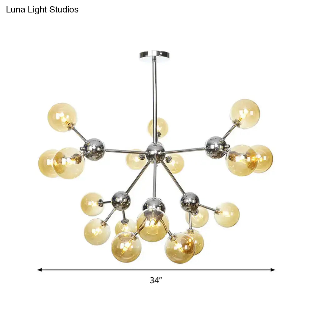 Industrial Style Hanging Chandelier Light - 13"/27.5"/34" W Orbit Shade - Amber/Clear/Smoke Gray Glass - 3/9/12 Lights