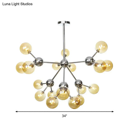 Industrial Style Hanging Chandelier Light - 13"/27.5"/34" W Orbit Shade - Amber/Clear/Smoke Gray Glass - 3/9/12 Lights