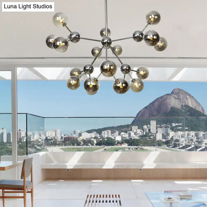 Industrial Style Hanging Chandelier Light - 13"/27.5"/34" W Orbit Shade - Amber/Clear/Smoke Gray Glass - 3/9/12 Lights