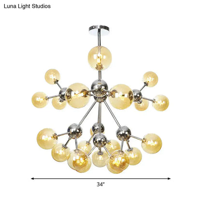 Industrial Style Hanging Chandelier Light - 13"/27.5"/34" W Orbit Shade - Amber/Clear/Smoke Gray Glass - 3/9/12 Lights