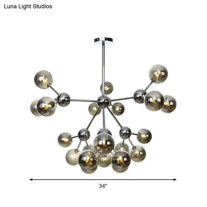 Industrial Style Hanging Chandelier Light - 13"/27.5"/34" W Orbit Shade - Amber/Clear/Smoke Gray Glass - 3/9/12 Lights