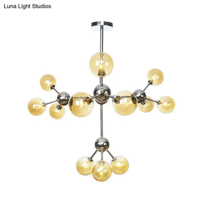 Industrial Style Hanging Chandelier Light - 13"/27.5"/34" W Orbit Shade - Amber/Clear/Smoke Gray Glass - 3/9/12 Lights