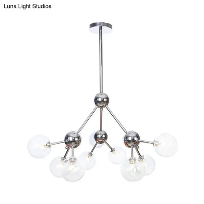 Industrial Style Hanging Chandelier Light - 13"/27.5"/34" W Orbit Shade - Amber/Clear/Smoke Gray Glass - 3/9/12 Lights