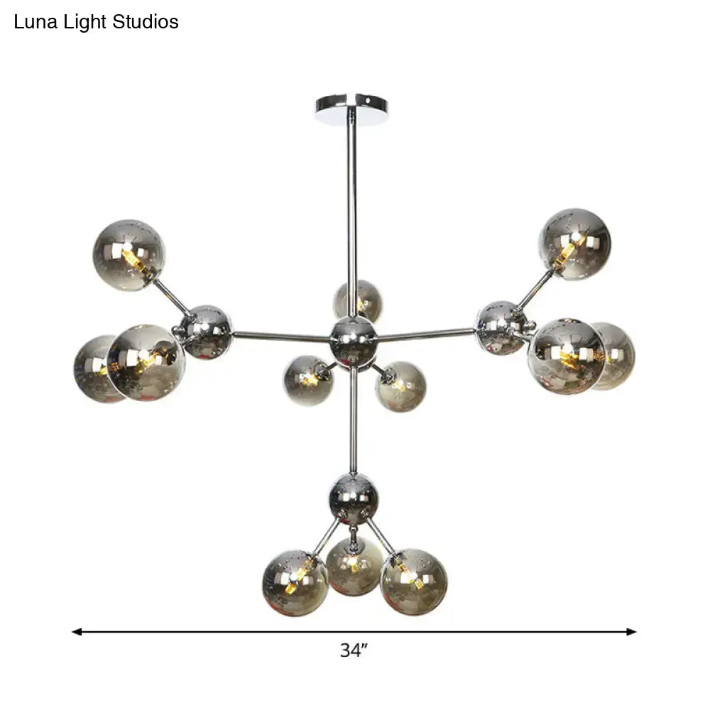 Industrial Style Hanging Chandelier Light - 13"/27.5"/34" W Orbit Shade - Amber/Clear/Smoke Gray Glass - 3/9/12 Lights