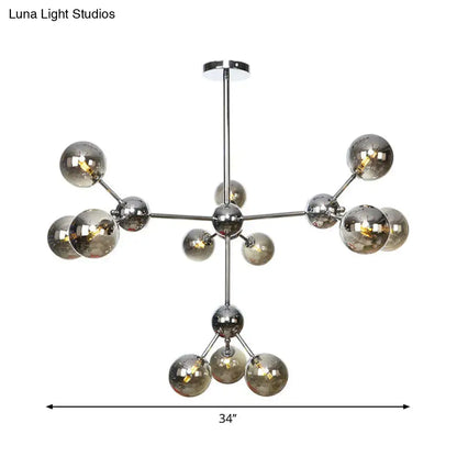 Industrial Style Hanging Chandelier Light - 13"/27.5"/34" W Orbit Shade - Amber/Clear/Smoke Gray Glass - 3/9/12 Lights