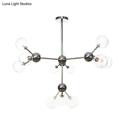 Industrial Style Hanging Chandelier Light - 13"/27.5"/34" W Orbit Shade - Amber/Clear/Smoke Gray Glass - 3/9/12 Lights