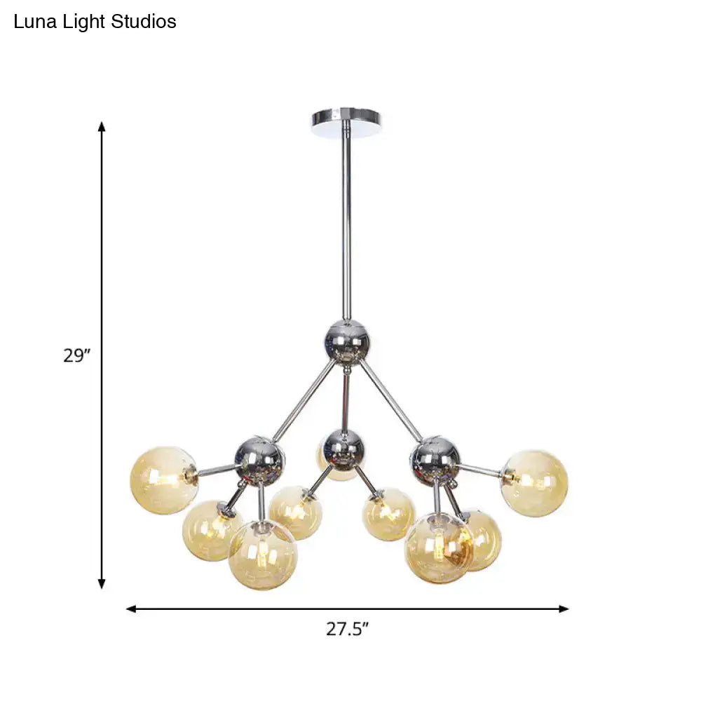 Industrial Style Hanging Chandelier Light - 13"/27.5"/34" W Orbit Shade - Amber/Clear/Smoke Gray Glass - 3/9/12 Lights