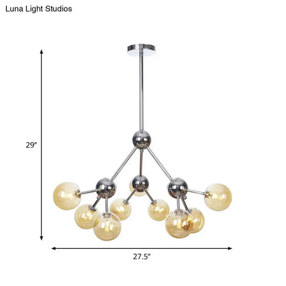 Industrial Style Hanging Chandelier Light - 13"/27.5"/34" W Orbit Shade - Amber/Clear/Smoke Gray Glass - 3/9/12 Lights