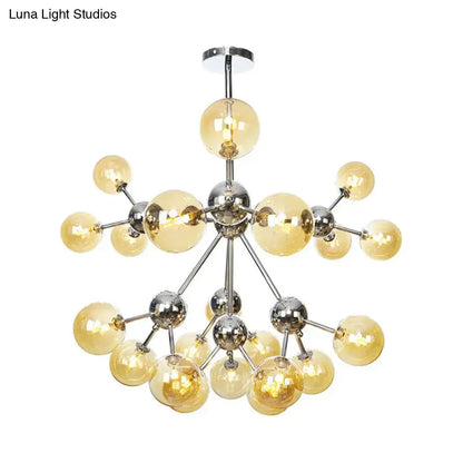 Industrial Style Hanging Chandelier Light - 13"/27.5"/34" W Orbit Shade - Amber/Clear/Smoke Gray Glass - 3/9/12 Lights