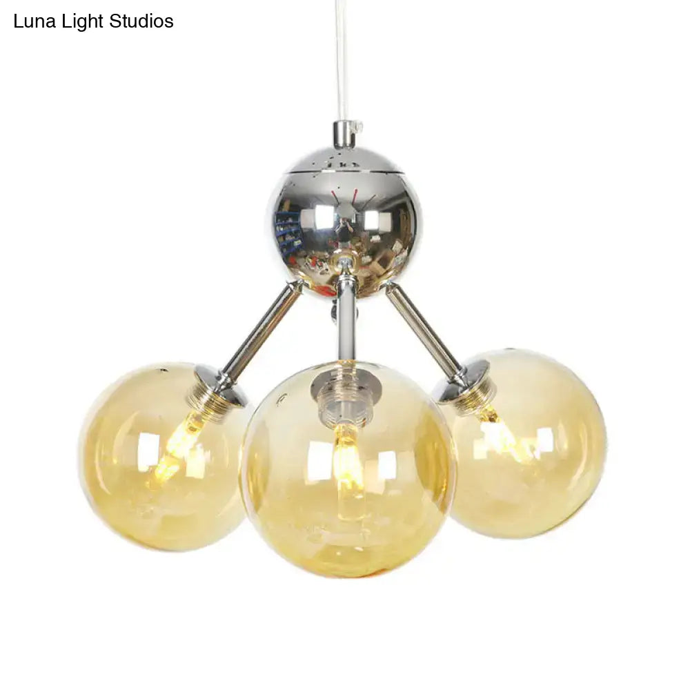 Industrial Style Hanging Chandelier Light - 13"/27.5"/34" W Orbit Shade - Amber/Clear/Smoke Gray Glass - 3/9/12 Lights