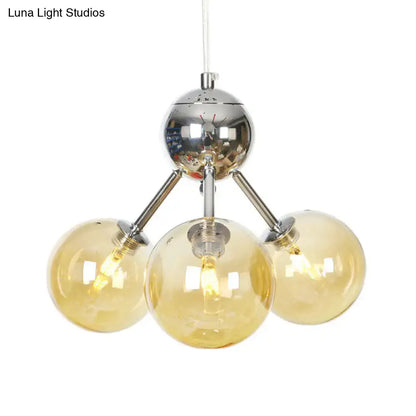 Industrial Style Hanging Chandelier Light - 13"/27.5"/34" W Orbit Shade - Amber/Clear/Smoke Gray Glass - 3/9/12 Lights