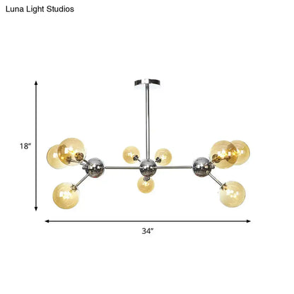 Industrial Style Hanging Chandelier Light - 13"/27.5"/34" W Orbit Shade - Amber/Clear/Smoke Gray Glass - 3/9/12 Lights
