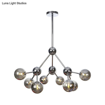 Industrial Style Hanging Chandelier Light - 13"/27.5"/34" W Orbit Shade - Amber/Clear/Smoke Gray Glass - 3/9/12 Lights