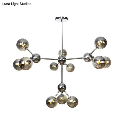 Industrial Style Hanging Chandelier Light - 13"/27.5"/34" W Orbit Shade - Amber/Clear/Smoke Gray Glass - 3/9/12 Lights